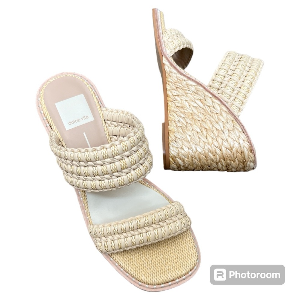 Dolce Vita Abigail light natural raffia espadrille wedge sandals NEW 7